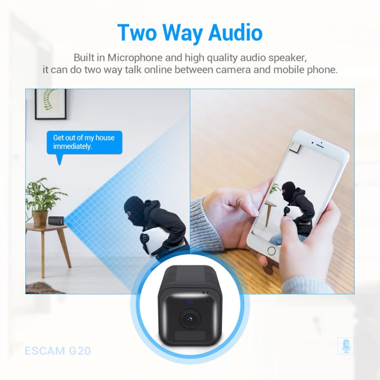 ESCAM G20 4G EU Version 1080P Full HD Rechargeable Battery WiFi IP Camera, Support Night Vision / PIR Motion Detection / TF Card / Two Way Audio, G20 ESCAM G20 4G EU Version 1080P Full HD Rechargeable Battery WiFi IP Camera, Support Night Vision / PIR Motion Detection / TF Card / Two Way Audio, G20